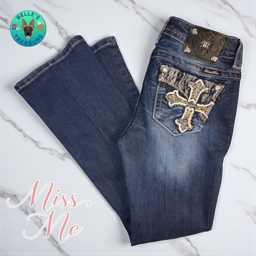 Miss Me Jeans Women's 28 Dark Wash Lace Cross Embellished Booty Bootcut 29x32